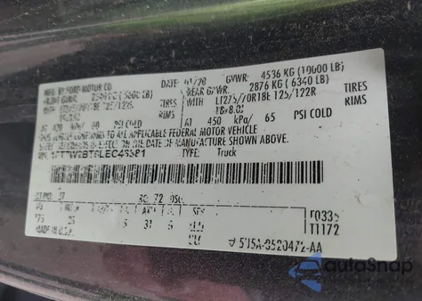 2020 Ford F-250 Xlt из США, поврежденный, VIN 1FT7W2BT6LEC46381